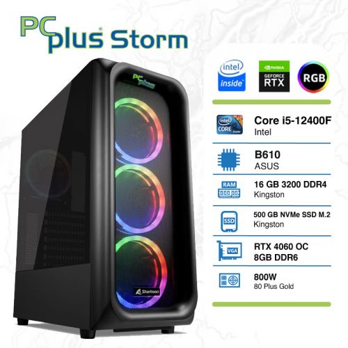 PCPLUS Storm i5-12400F 16GB 500GB NVMe SSD GeForce RTX 4060 DDR6 8GB RGB gaming namizni