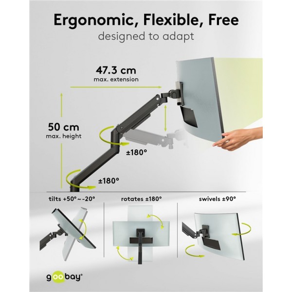 Gaming nosilec za monitor s plinsko vzmetjo od 17 do 49 palcev (43 - 124 cm), največ 20 kg