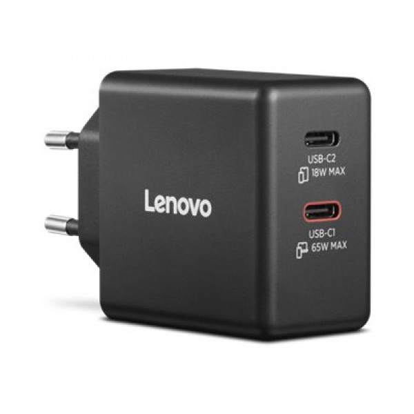 LENOVO polnilec GaN 65W z dvema USB-C izhodoma, Black, 1 leto garancije