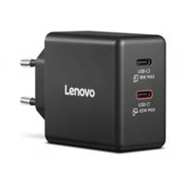 LENOVO polnilec GaN 65W z dvema USB-C izhodoma, Black, 1 leto garancije