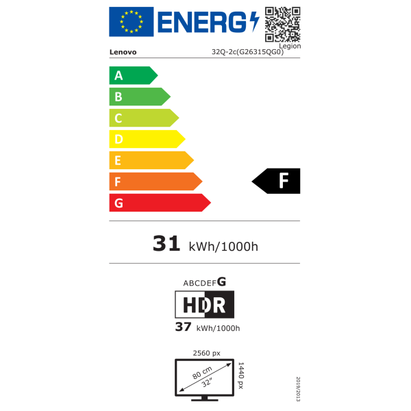 LENOVO Legion 32Q-2c 31,5-palčni QHD (16:9) 2560×1440, 240 Hz, 400 cd/m², kontrast 4000:1, odziv 5 ms, 2× HDMI, 1× DisplayPort, barvni razpon sRGB, Eclipse Black, 3-letna garancija