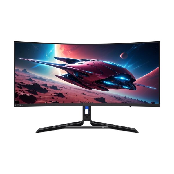 LENOVO Legion R34w-30 34-palčni VA zaslon z razmerjem 21:9, ločljivostjo 3440×1440 in osveževanjem 180 Hz; svetlost 350 cd/m², kontrast 3000:1 in čas odziva 0,5 ms; priključki 2× HDMI 2.1 in 1× DisplayPort 1.4; barvni razpon 99 % sRGB; vgrajena zvočnika 3