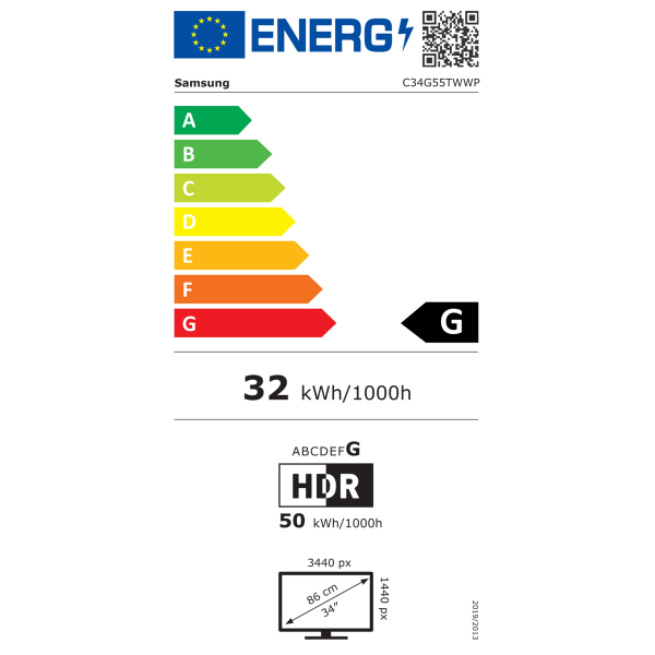 SAMSUNG LC34G55TWWPXEN 34-palčni UWQHD VA zaslon, 165 Hz, svetlost 250 cd/m², kontrast 2500:1, DisplayPort.