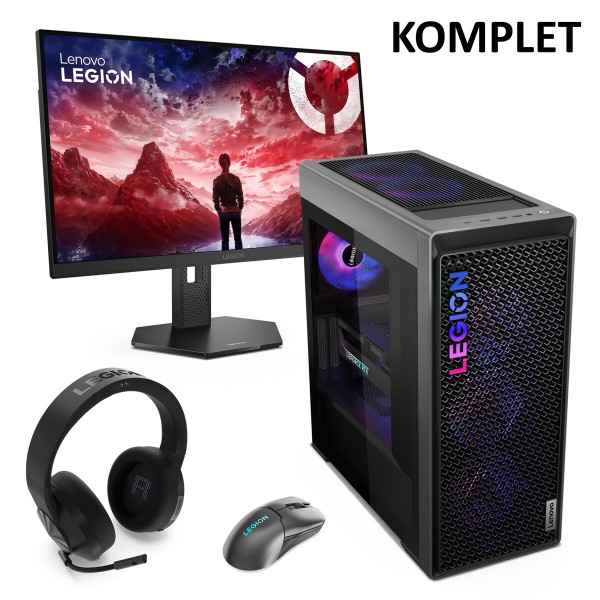 Komplet LENOVO Legion T7 Tower z Intel Core Ultra 9 285K, 64 GB RAM, 2 TB SSD, grafično kartico RTX 5080 in Windows 11 Pro (W11P), vključno z 27-palčnim zaslonom Legion 27U-10, slušalkami Legion H600 in miško Legion M600s Qi.