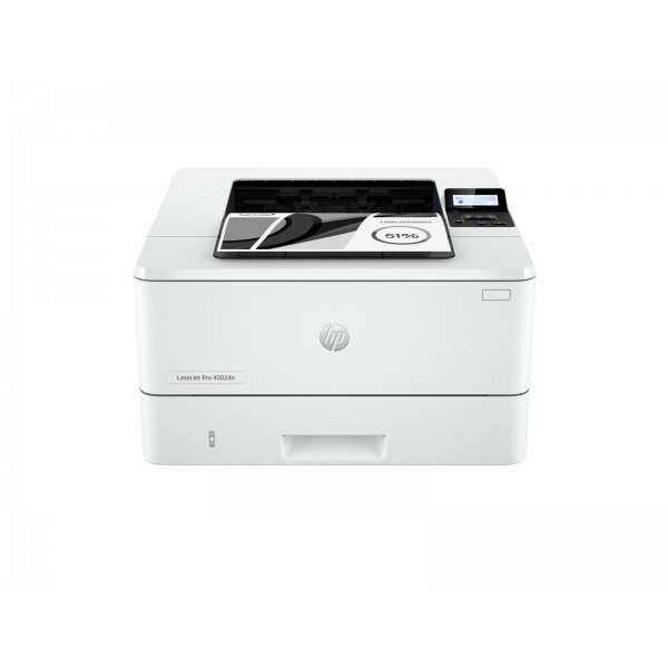 HP LaserJet Pro 4002dn: črno-beli laserni tiskalnik A4 s samodejnim obojestranskim tiskom, ločljivostjo 4800 x 600 dpi, hitrostjo do 40 strani/min, 350-listnim predalom ter povezljivostjo USB in LAN.