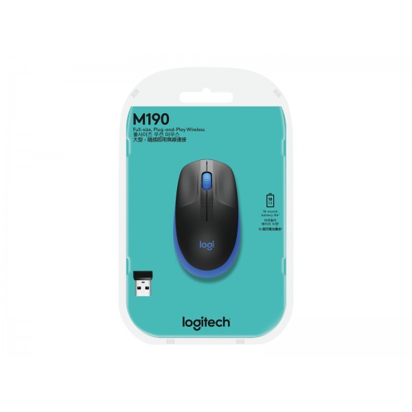 LOGITECH M190 brezžična optična 3-gumbna miška z USB sprejemnikom, Blue LOGITECH M190 brezžična optična 3-gumbna miška z USB sprejemnikom, Blue