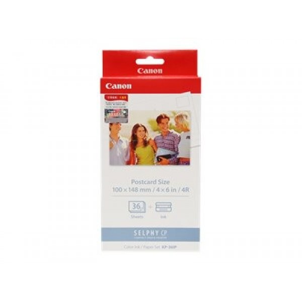 CANON KP-36IP fotopapir 100 x 148 mm, 36 listov, z barvnim črnilom za Selphy CP v velikosti razglednice.