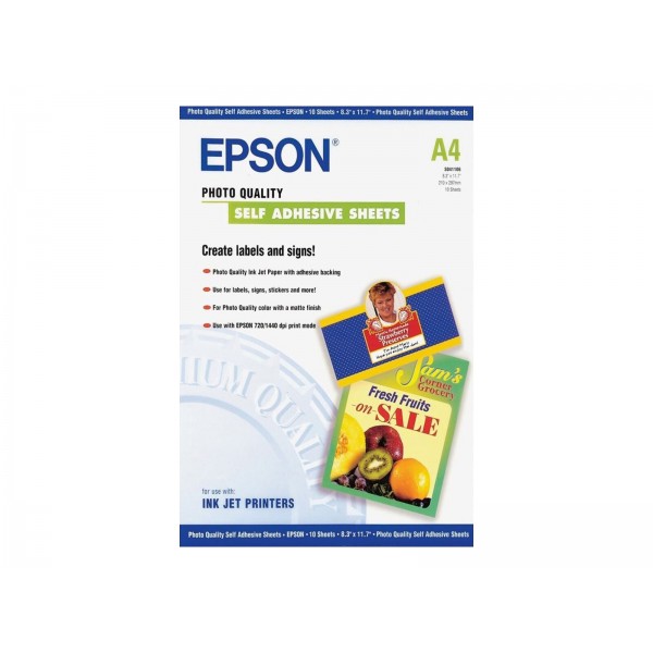 EPSON fotokakovosten samolepljiv papir za inkjet, DIN A4, 167 g/m², 10 listov