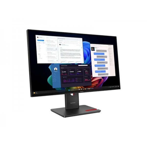 LENOVO ThinkVision T27UD-40 27‑palčni IPS zaslon, razmerje 16:9, ločljivost 3840×2160 (4K) pri 60 Hz, svetilnost 350 cd/m2, kontrast 1500:1 in odzivni čas 4 ms; priključki: 1× HDMI 2.1, 1× DP 1.4, USB HUB in 1× RJ45; barvni razpon 99 % sRGB; 3 leta garanc