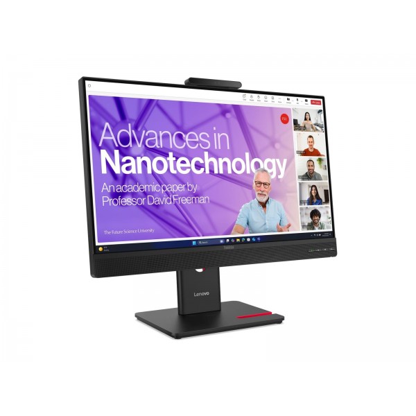 LENOVO ThinkVision T24-4v, 23,8-palčni FHD IPS (16:9) z osveževanjem 120 Hz, svetilnostjo 250 cd/m², kontrastnim razmerjem 1500:1 in odzivnim časom 4 ms; priključki: HDMI 1.4, DisplayPort 1.2, USB-B, 3× USB-A in 1× USB-C; barvni razpon sRGB, barva Eclipse