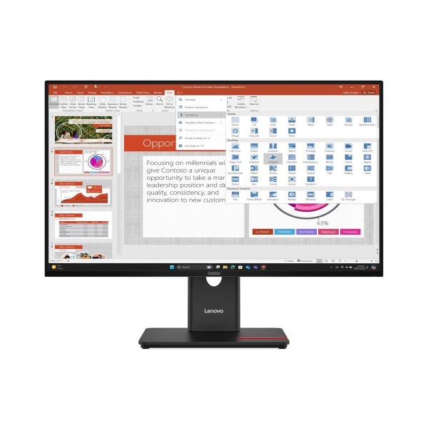 LENOVO ThinkVision T27-40 27-palčni IPS, razmerje 16:9, ločljivost 1920x1080, 100 MHz, 250 cd/m2, kontrast 1500:1, čas odziva 4 ms, 1× HDMI 1.4, 1× DisplayPort 1.2, 1× VGA, USB-hub, 99 % barvnega razpona sRGB, 3 leta garancije