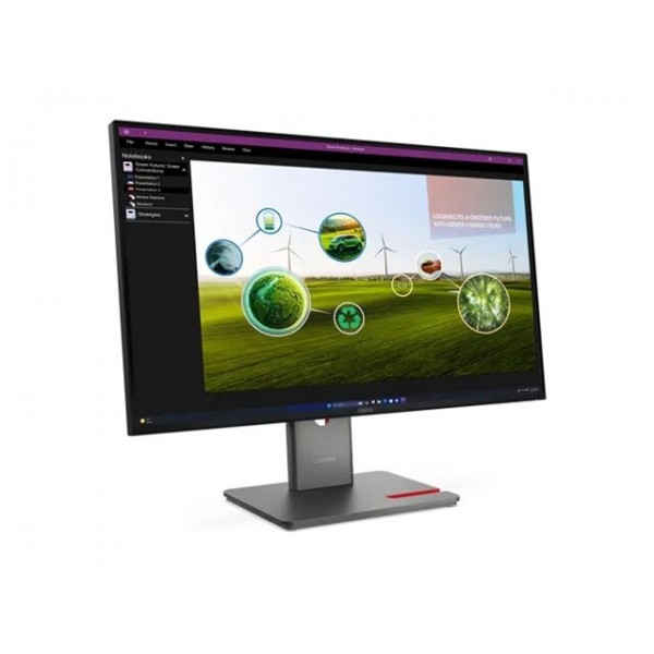 LENOVO ThinkVision P27Q-40 27-palčni IPS QHD zaslon (2560 × 1440), razmerje 16:9, osveževalna frekvenca 24 Hz, svetlost 350 cd/m2, kontrast 1500:1, odzivni čas 6 ms; priključki: 3× USB-A, 1× USB-C, 1× USB-B, HDMI in DisplayPort; 99 % sRGB, barva eclipse b