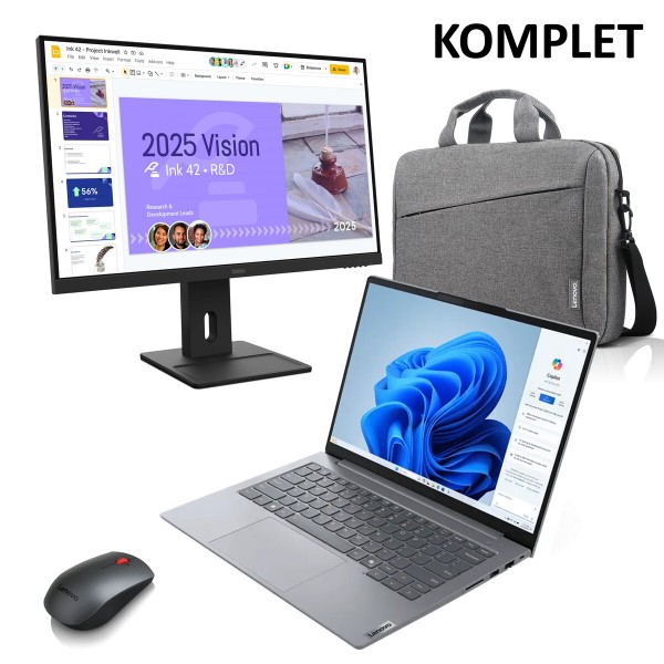 Paket: prenosnik LENOVO ThinkBook G7 z AMD Ryzen 5 7535HS, 16-palčni zaslon, 16 GB RAM, 512 GB SSD, Windows 11 Pro (W11P) + monitor E27q-40 27i + miška + torba Toploader T210