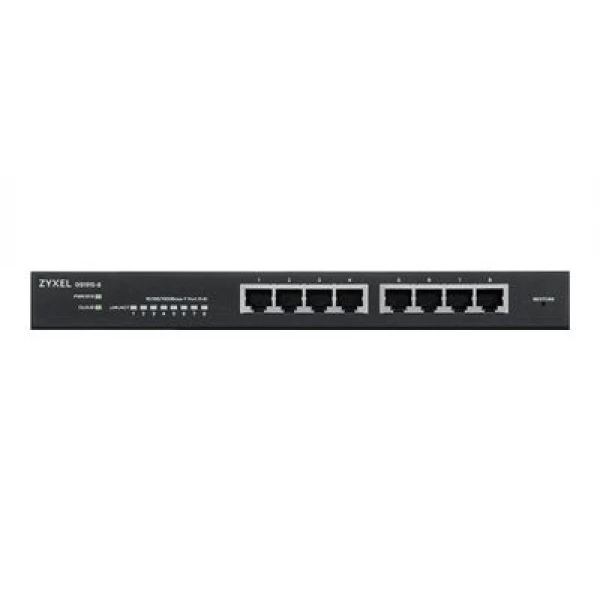 ZYXEL GS1915-8EP 8-portni GbE PoE switch (omrežni preklopnik) s pametnim hibridnim načinom, deluje samostojno ali preko NebulaFlex Cloud, 60 W PoE (802.3at), brezventilatorska namizna izvedba