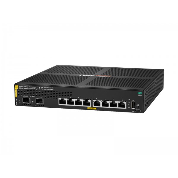 HPE Aruba Networking CX 6000, 8-portni switch (omrežni preklopnik) 10M/100M/1G, Class4 PoE, 2 SFP 1G vrata, 67 W
