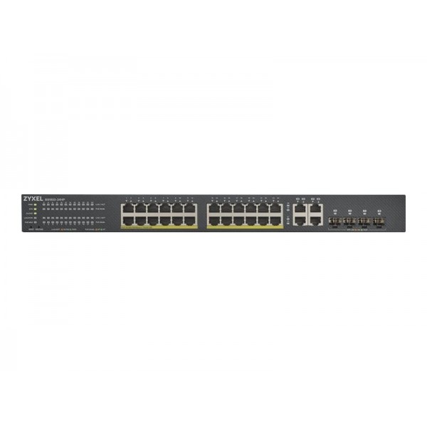 ZYXEL GS1920-24HPv2 28-vratni Smart Managed PoE switch (omrežni preklopnik), 24x Gigabit bakrenih PoE priključkov in 4x Gigabit dual pers