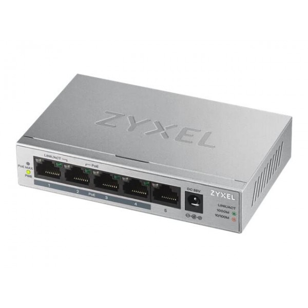 ZYXEL GS1005-HP, 5-portni Gigabit PoE+ (60 W), nenadzorovan namizni switch (omrežni preklopnik)