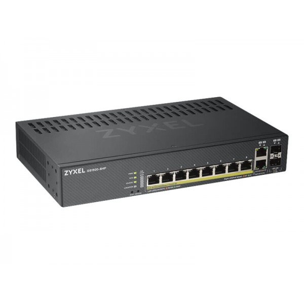 ZYXEL GS1920-8HPv2 – 10-portni Smart Managed switch (omrežni preklopnik) z 8× Gigabit bakrenimi porti in 2× Gigabit SFP/combo porti.