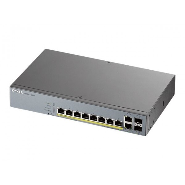 ZYXEL GS1350-12HP, 12-portni upravljani switch (omrežni preklopnik) za CCTV s PoE in dolgim dosegom, 130W