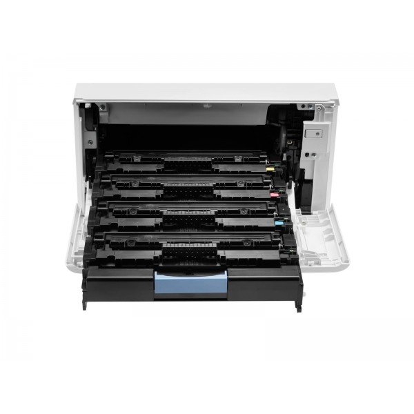 HP Color LaserJet Enterprise MFP M480f — večfunkcijski barvni laserski tiskalnik formata A4, 27 strani/min pri kopiranju in 27 strani/min pri tiskanju, kapaciteta papirja 300 listov, povezljivost USB in LAN.