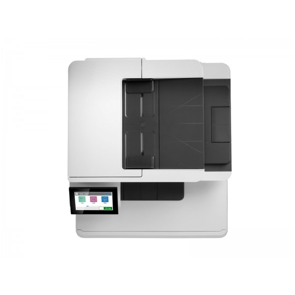 HP Color LaserJet Enterprise MFP M480f — večfunkcijski barvni laserski tiskalnik formata A4, 27 strani/min pri kopiranju in 27 strani/min pri tiskanju, kapaciteta papirja 300 listov, povezljivost USB in LAN.