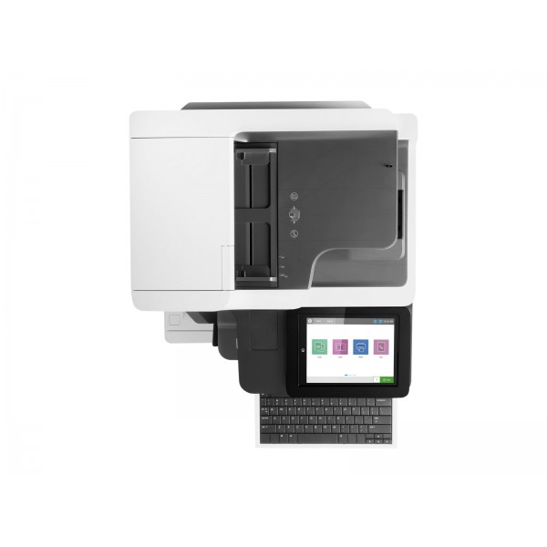 HP LaserJet Enterprise Flow MFP M636z — enobarvni laserski večfunkcijski tiskalnik za A4 (216×864 mm), do 71 ppm pri kopiranju in 71 ppm pri tiskanju, s kapaciteto 650 listov ter vmesniki USB, LAN, Wi‑Fi in Bluetooth.