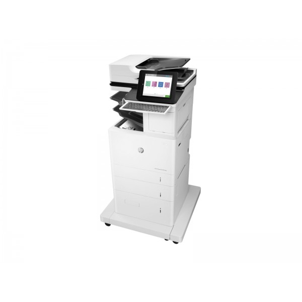 HP LaserJet Enterprise Flow MFP M636z — enobarvni laserski večfunkcijski tiskalnik za A4 (216×864 mm), do 71 ppm pri kopiranju in 71 ppm pri tiskanju, s kapaciteto 650 listov ter vmesniki USB, LAN, Wi‑Fi in Bluetooth.