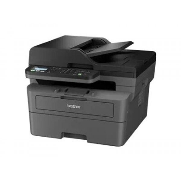 BROTHER MFCL2802DWYJ1 — večfunkcijski mono laserski tiskalnik; hitrost tiskanja 32 ppm, 128 MB pomnilnika, samodejno dvostransko tiskanje (duplex), 2-vrstični LCD zaslon, kaseta za 250 listov, vključen začetni toner za do 700 strani, povezljivost USB in L