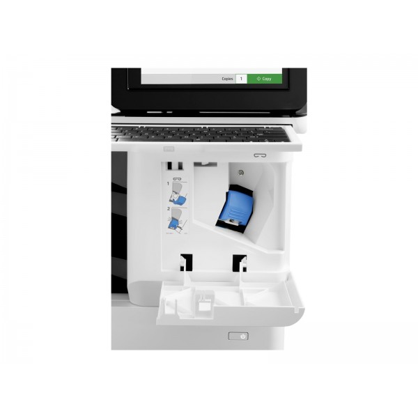 HP LaserJet Enterprise Flow MFP M636z — enobarvni laserski večfunkcijski tiskalnik za A4 (216×864 mm), do 71 ppm pri kopiranju in 71 ppm pri tiskanju, s kapaciteto 650 listov ter vmesniki USB, LAN, Wi‑Fi in Bluetooth.