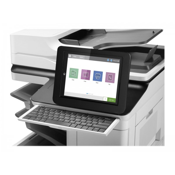 HP LaserJet Enterprise Flow MFP M636z — enobarvni laserski večfunkcijski tiskalnik za A4 (216×864 mm), do 71 ppm pri kopiranju in 71 ppm pri tiskanju, s kapaciteto 650 listov ter vmesniki USB, LAN, Wi‑Fi in Bluetooth.
