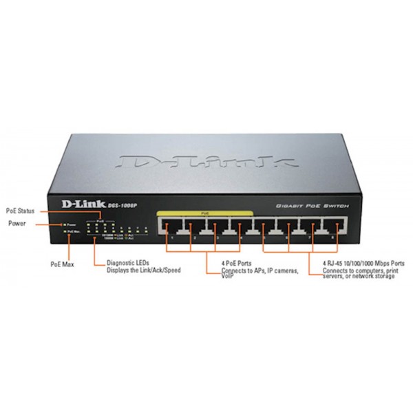 Mrežno stikalo D-link DGS-1008P/E