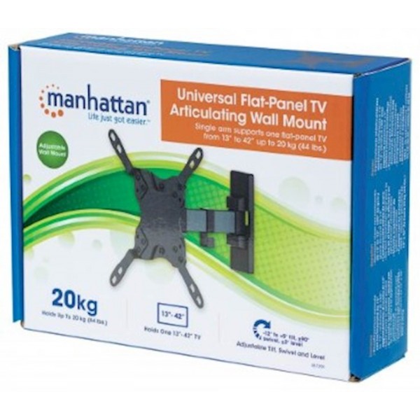 Stenski nosilec roka 13''-42'' MANHATTAN, 20kg, dvo sklepni, naklon +5° do -12°, črne barve