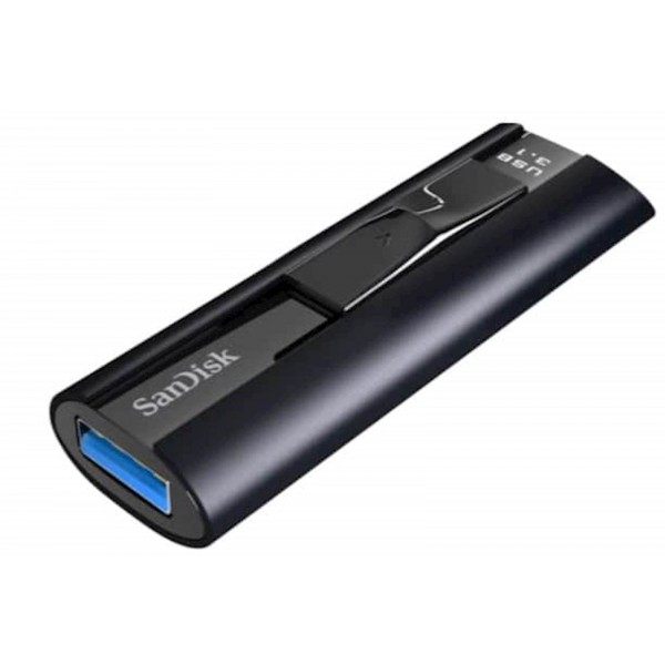USB DISK SANDISK 128GB EXTREME PRO, 3.2, črn, drsni priključek, strojna enkripcija