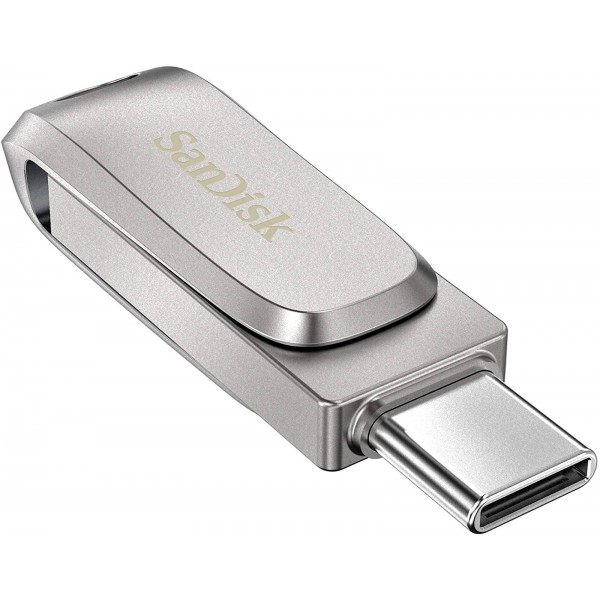 USB C & USB DISK SanDisk 64GB Ultra Dual LUXE, 3.1, srebrn, Type-A in C, kovinski, branje do 150MB/s