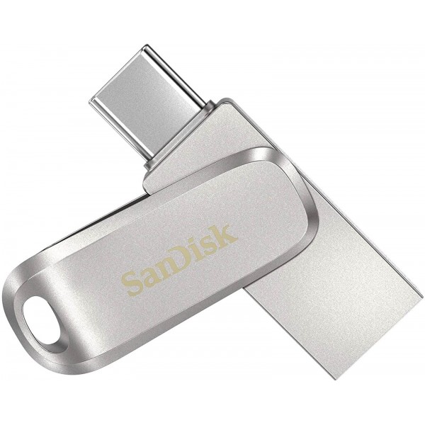 USB C & USB DISK SanDisk 64GB Ultra Dual LUXE, 3.1, srebrn, Type-A in C, kovinski, branje do 150MB/s
