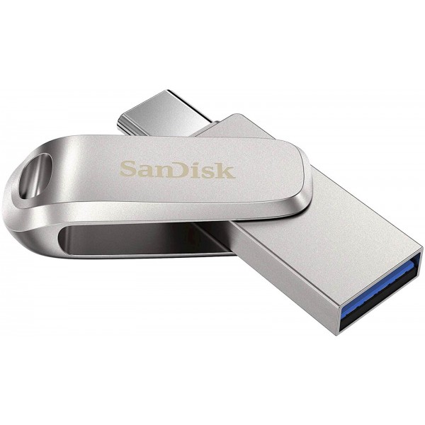 USB C & USB DISK SanDisk 64GB Ultra Dual LUXE, 3.1, srebrn, Type-A in C, kovinski, branje do 150MB/s