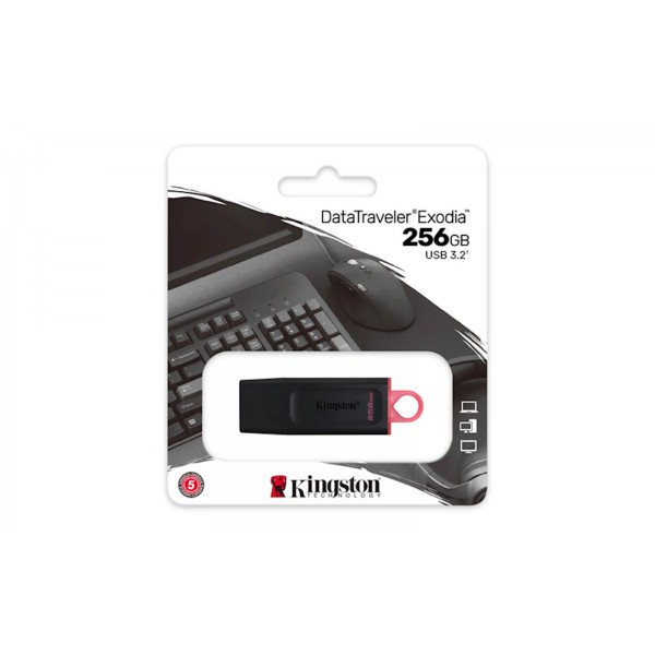 USB disk Kingston 256GB DT Exodia, 3.2 Gen1, črn, s pokrovčkom