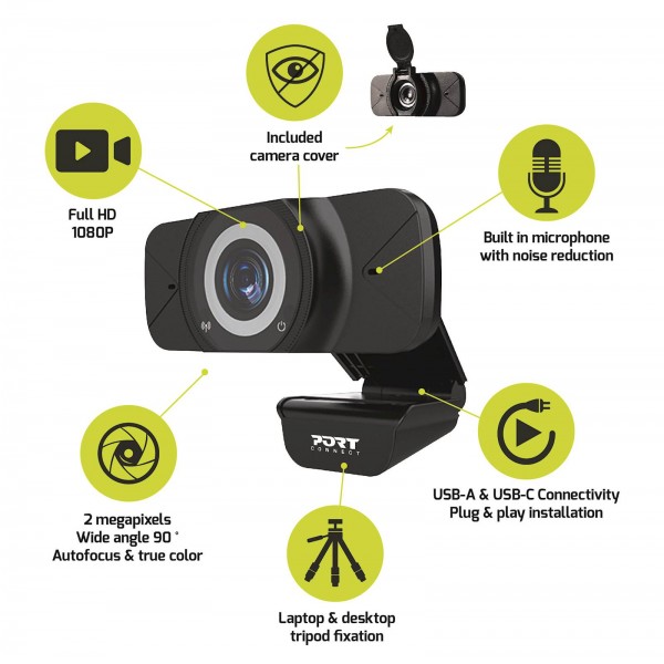 Spletna kamera PORT HD USB 1920x1080, USB-A, USB-C, DOM