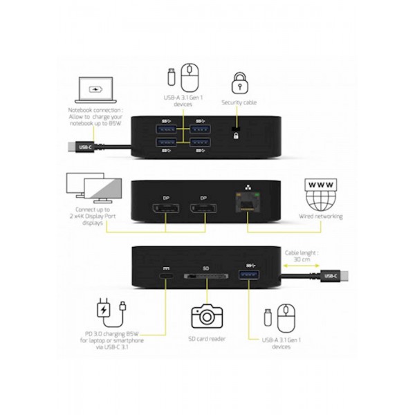 Docking Station PORT Type C, potovalni, 2x4K Docking Station PORT Type C, potovalni, 2x4K