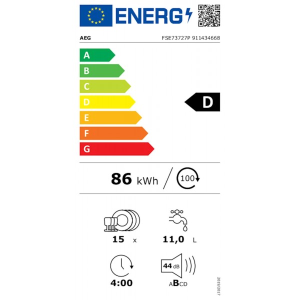 Vgradni pomivalni stroj AEG FSE73727P, 60 cm, inverter