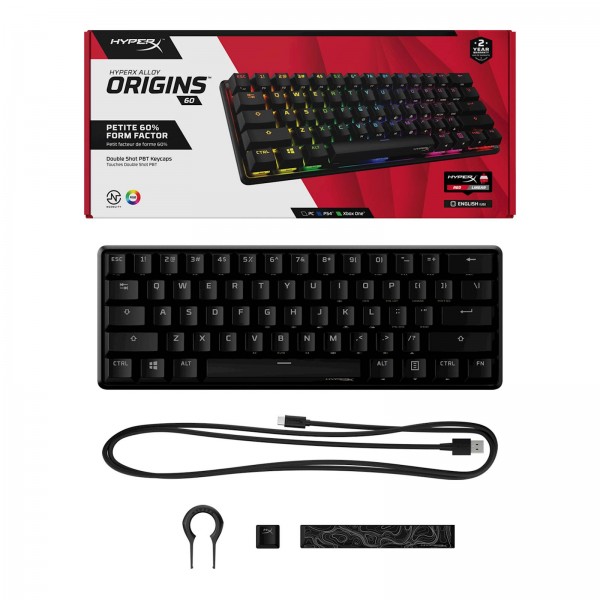 Tipkovnica HP HyperX Alloy Origins 60 RGB, manjši format, mehanična, HyperX Red, linear, US Tipkovnica HP HyperX Alloy Origins 60 RGB, manjši format, mehanična, HyperX Red, linear, US