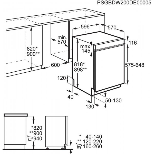 Delno vgradni pomivalni stroj AEG FEE84706PM, 60 cm, inverter motor
