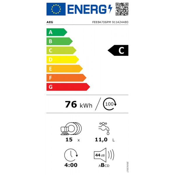 Delno vgradni pomivalni stroj AEG FEE84706PM, 60 cm, inverter motor