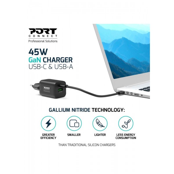 Napajalnik PORT GaN USB-C/ USB-A 45W
