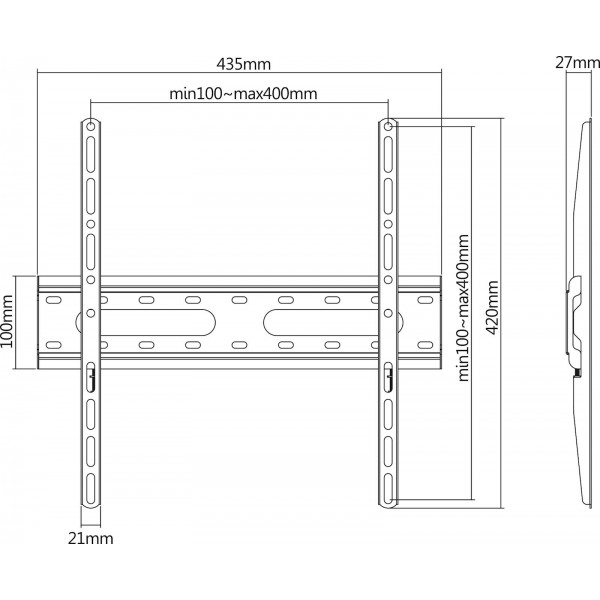 Stenski fiksni TV nosilec 32''-55'' MANHATTAN, 45kg, črne barve, ultra tanek