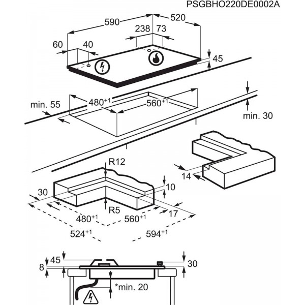 Vgradna plinska plošča AEG HKB64453NB, 60 cm