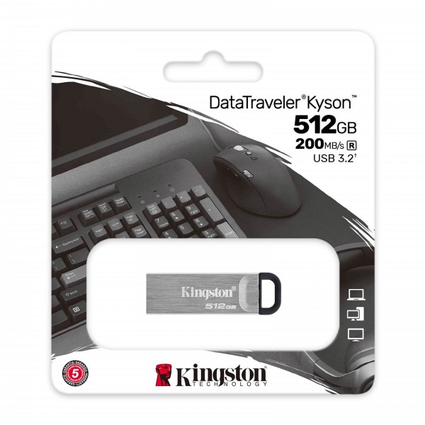 USB disk Kingston 512GB DT Kyson, 3.2 Gen1, 200/60MB/s, kovinski, brez pokrovčka