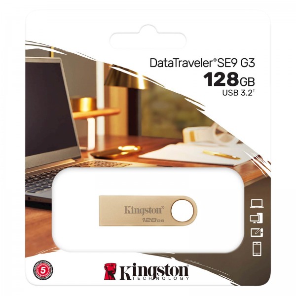 USB disk Kingston 128GB DT SE9 G3, 3.2, 220/100MB/s, kovinski, zlata barva