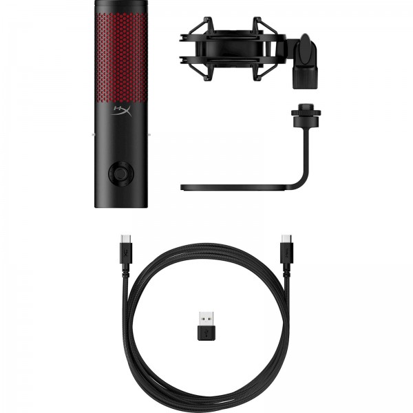 Mikrofon HP HyperX 2 QuadCast črno rdeč, za PC, PS5 ali Mac, vgrajen nosilec proti vibracij