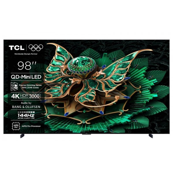 TCL 4K QD-Mini LED HDR PREMIUM 98C71K, Google TV, 144Hz, Ozvočeno z Bang & Olufsen